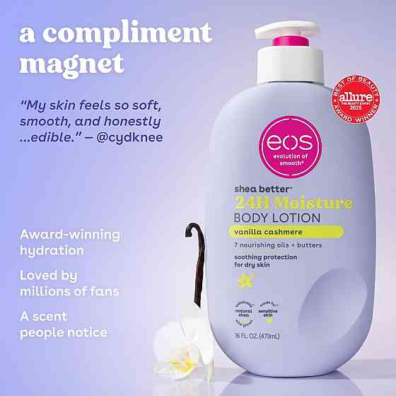 eos Shea Better Body Lotion Vanilla Cashmere, 24-Hour Moisture Skin Care, Lightweight & Non-Greasy,  Richmond