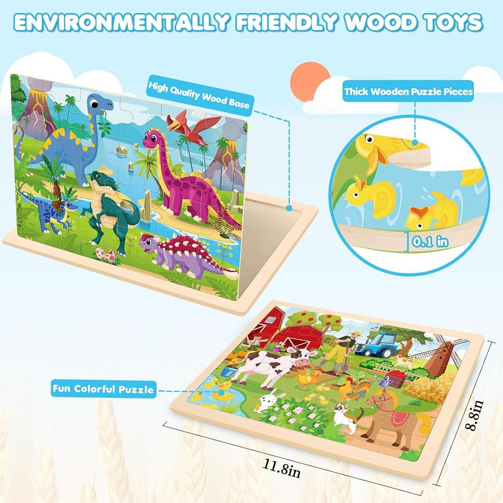 Wooden Animals Puzzles for Kids Age 3 4 5 Year Old, 4 Pack 24 Pcs Montessori Toddler Jigsaw Puzzles  Richmond - photo 3