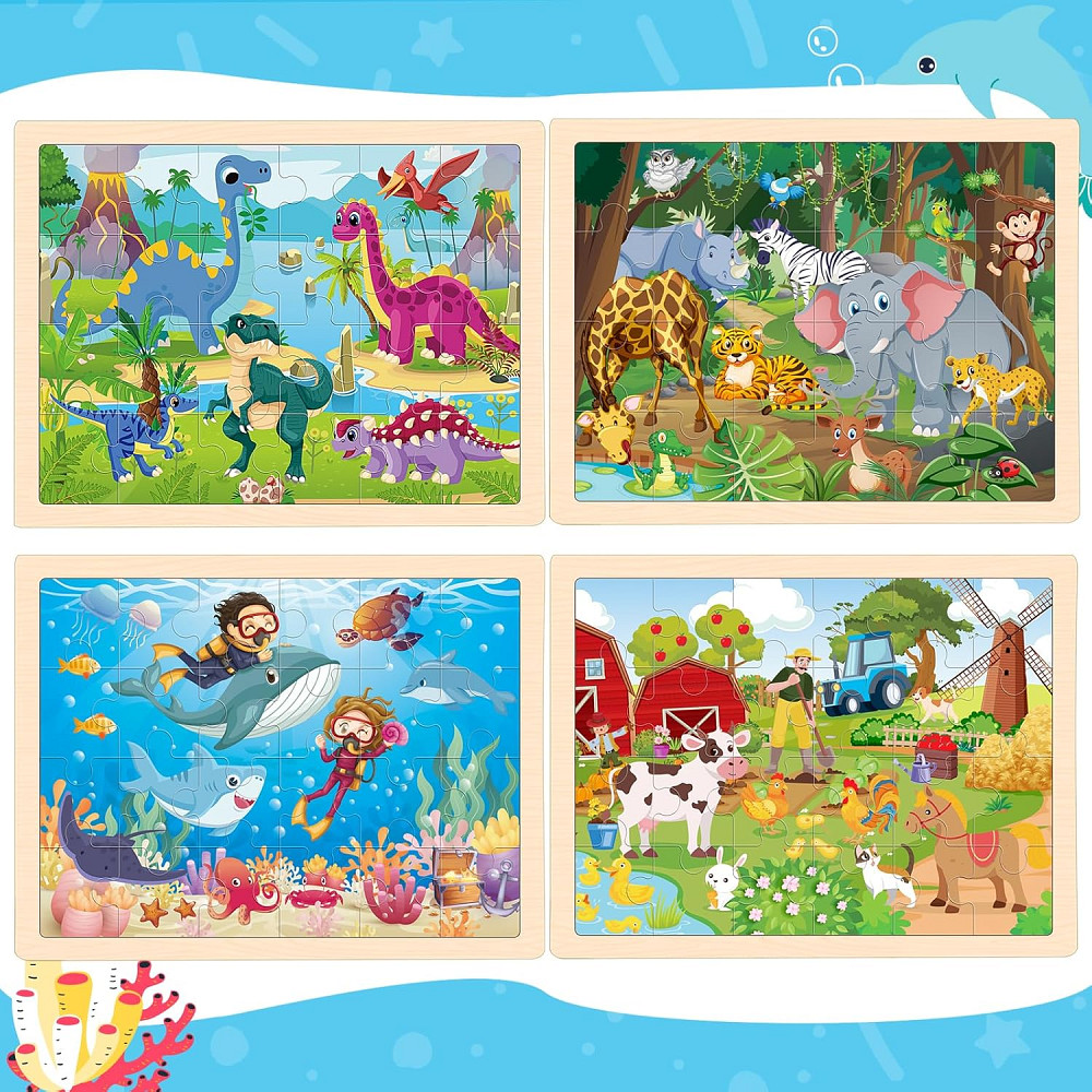 Wooden Animals Puzzles for Kids Age 3 4 5 Year Old, 4 Pack 24 Pcs Montessori Toddler Jigsaw Puzzles  Richmond - photo 2