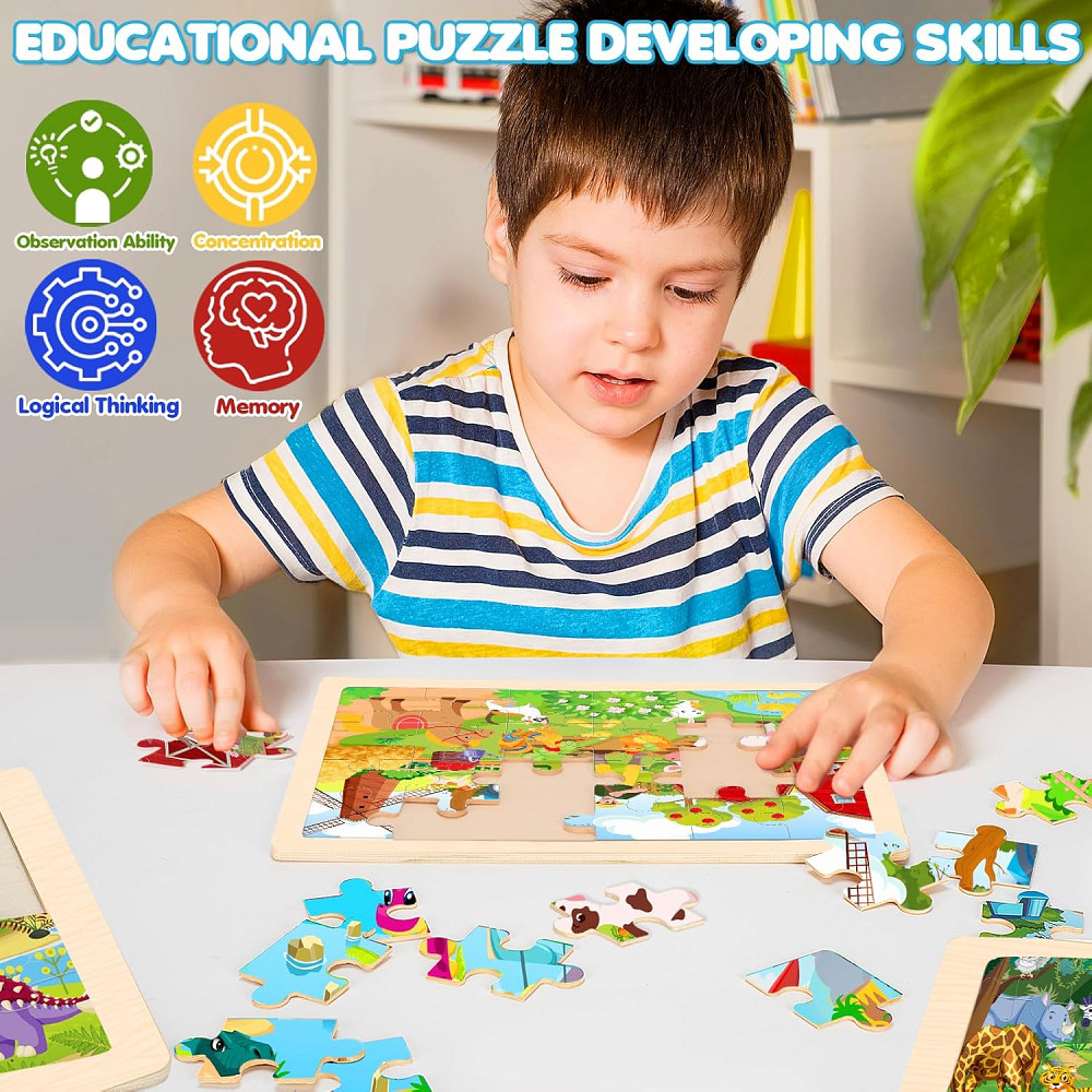 Wooden Animals Puzzles for Kids Age 3 4 5 Year Old, 4 Pack 24 Pcs Montessori Toddler Jigsaw Puzzles  Richmond - photo 5