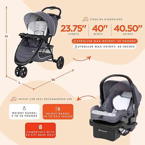 Baby Trend Stroller and EZ-Lift Infant Car Seat, EZ Ride Travel System, Dash Grey Richmond