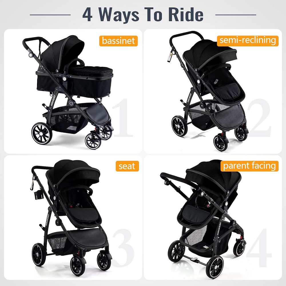Baby Stroller, 2-in-1 Reversible Toddler Seat with Lie-Flat Mode, Foldable Infant Stroller with Cano Richmond - photo 2