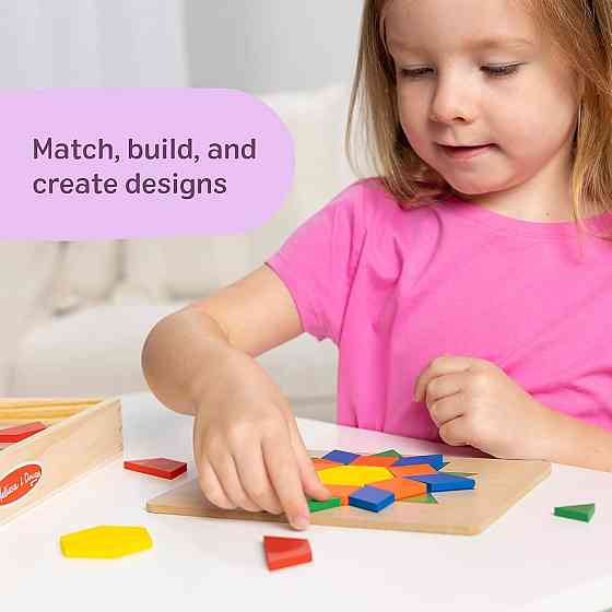Melissa & Doug Pattern Blocks and Boards with 120 Multi-Colored Wooden Shape Tiles, 5 Double-Sided P Richmond
