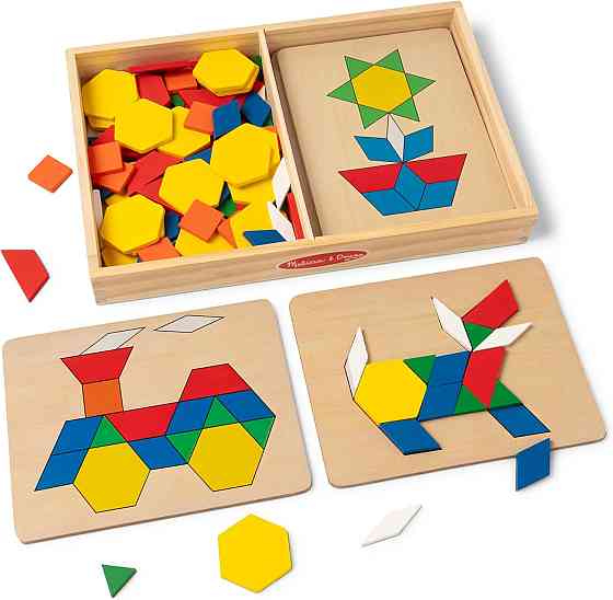 Melissa & Doug Pattern Blocks and Boards with 120 Multi-Colored Wooden Shape Tiles, 5 Double-Sided P Richmond