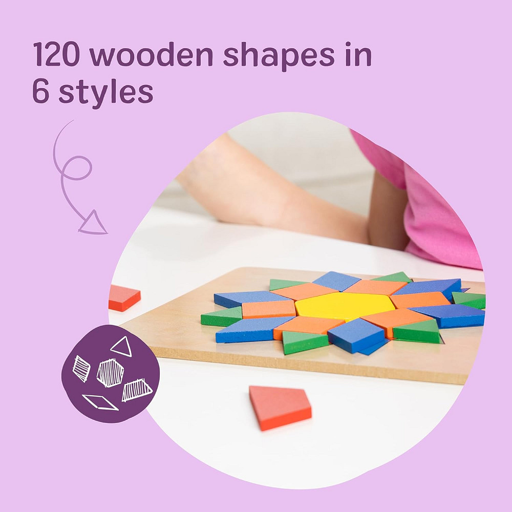 Melissa & Doug Pattern Blocks and Boards with 120 Multi-Colored Wooden Shape Tiles, 5 Double-Sided P Richmond - photo 2