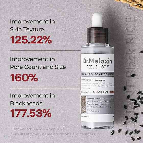 Dr.Melaxin Peel Shot Glow Black Rice Peeling Ampoule 80ml, Dead Skin Remover Gentle Exfoliating with Richmond