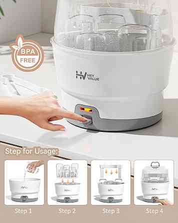HEYVALUE Ease-Steam Bottle Sterilizer, Compact Baby Bottle Sterilizer, Fast One-Touch Operation (Est Richmond