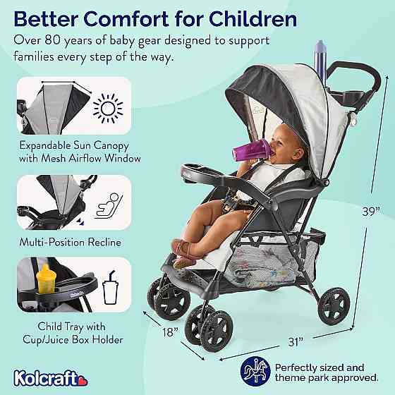 Kolcraft Cloud Plus Lightweight Umbrella Stroller for Toddlers with Reclining Seat, Large Storage Ba Richmond