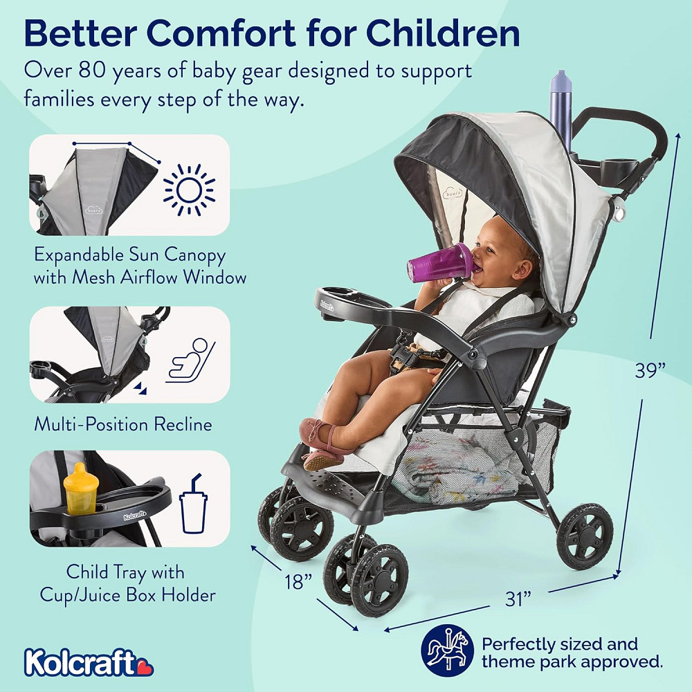 Kolcraft Cloud Plus Lightweight Umbrella Stroller for Toddlers with Reclining Seat, Large Storage Ba Richmond - photo 3