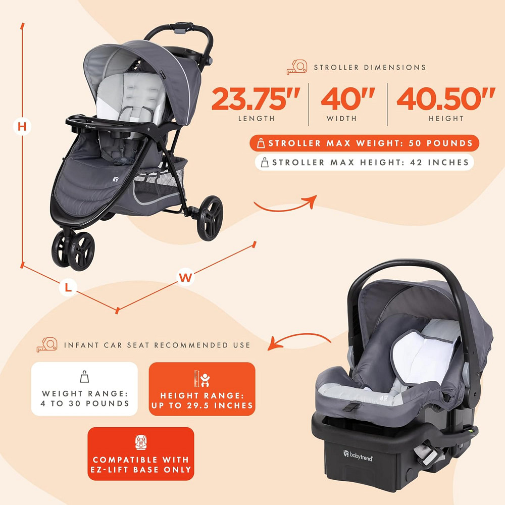 Baby Trend Stroller and EZ-Lift Infant Car Seat, EZ Ride Travel System, Dash Grey Richmond - photo 3