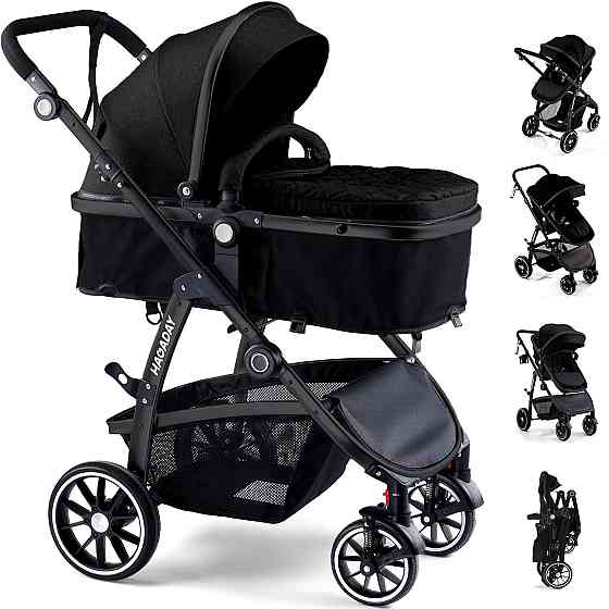 Baby Stroller, 2-in-1 Reversible Toddler Seat with Lie-Flat Mode, Foldable Infant Stroller with Cano