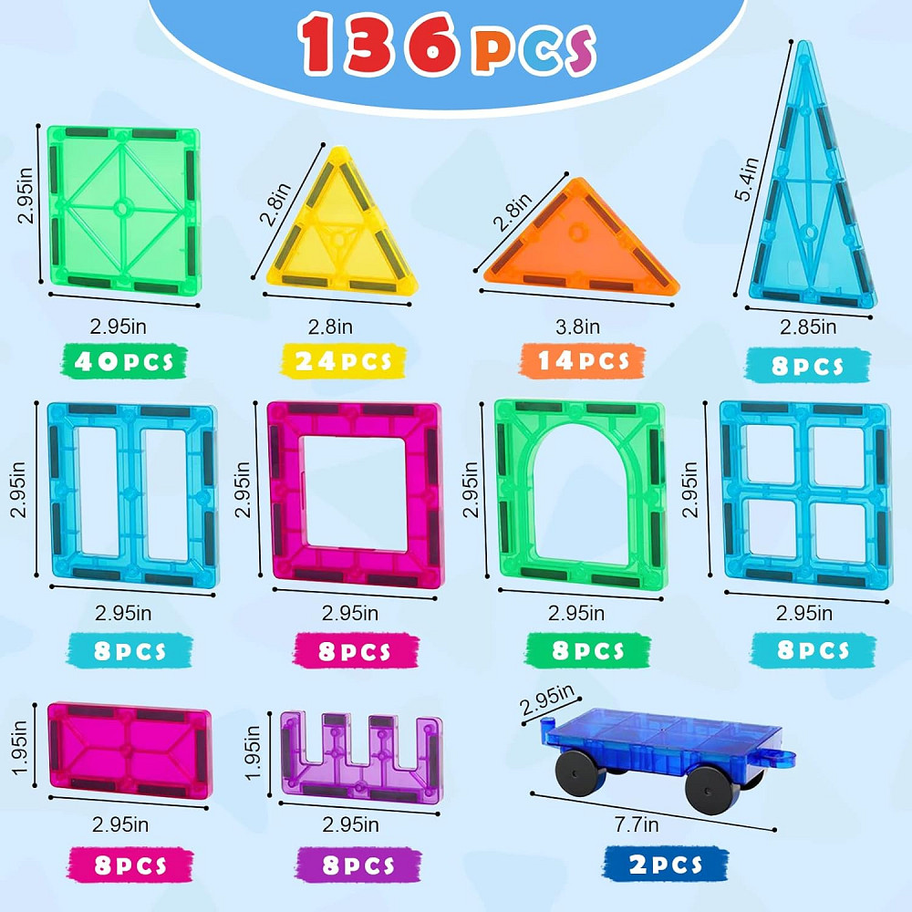Gemmicc Magnetic Tiles, Deluxe 136 PCS Building Blocks Magnet Toys for Kids,3D Magnet Puzzles Stacki Richmond - photo 3