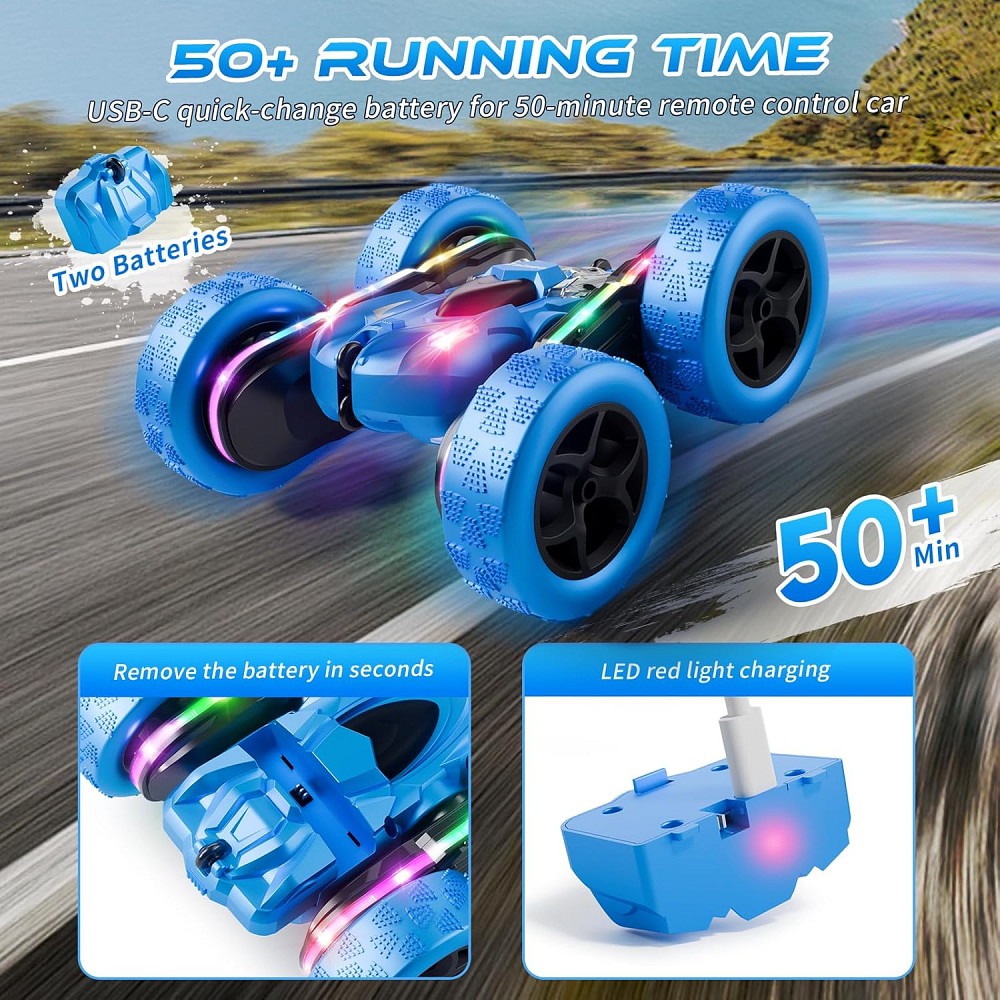 Remote Control Stunt Car 4WD 360° Flip Double‑Sided RC Cars, LED Light Bar, USB‑C Modular Battery, 2 Richmond - photo 2