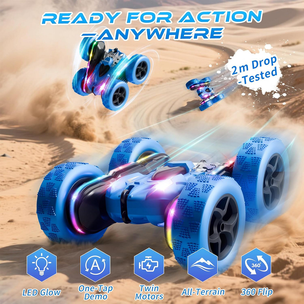 Remote Control Stunt Car 4WD 360° Flip Double‑Sided RC Cars, LED Light Bar, USB‑C Modular Battery, 2 Richmond - photo 4