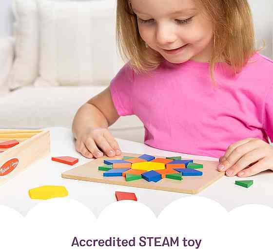 Melissa & Doug Pattern Blocks and Boards with 120 Multi-Colored Wooden Shape Tiles, 5 Double-Sided P Richmond