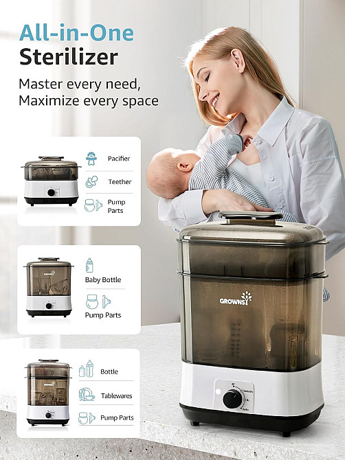 Grownsy Adjustable 4 in 1 Large Bottle Sterilizer and Dryer, 8 Bottles Capacity,Electric Steam Baby  Richmond - photo 3