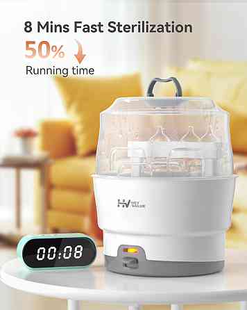 HEYVALUE Ease-Steam Bottle Sterilizer, Compact Baby Bottle Sterilizer, Fast One-Touch Operation (Est Richmond