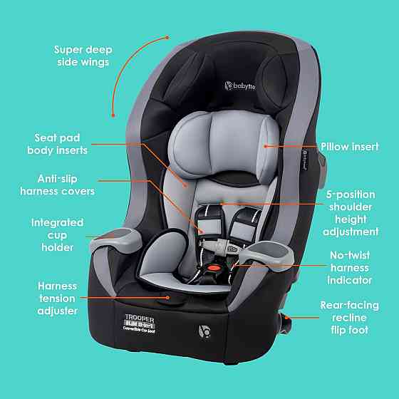 Baby Trend Trooper™ Slim 3-in-1 Convertible Car Seat, Dash Black – Slim Fit, 3-in-1 Growth Modes, Li Richmond