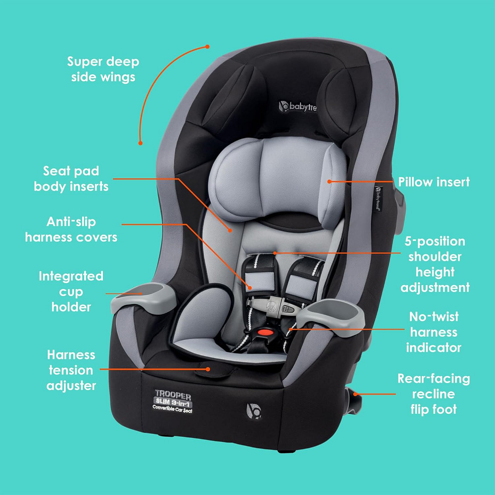 Baby Trend Trooper™ Slim 3-in-1 Convertible Car Seat, Dash Black – Slim Fit, 3-in-1 Growth Modes, Li Richmond - photo 2