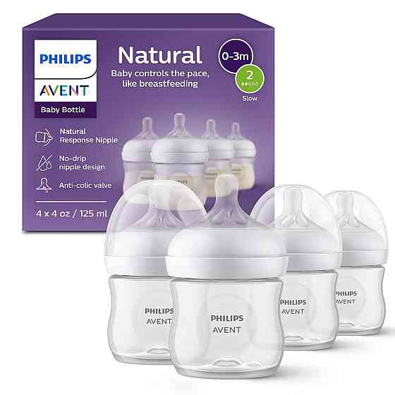Philips Avent Natural Baby Bottles with Natural Response Nipples (Slow Flow, Flow 2), 4oz, 4-Pack, S Richmond