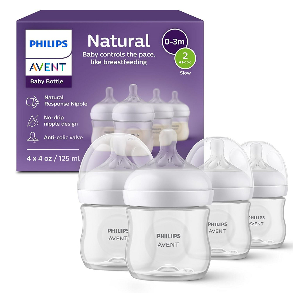 Philips Avent Natural Baby Bottles with Natural Response Nipples (Slow Flow, Flow 2), 4oz, 4-Pack, S Richmond - photo 1
