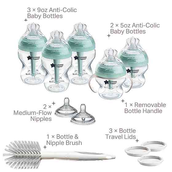 Tommee Tippee Advanced Anti-Colic 12 Piece Set, 5 oz and 9 oz BPA Free Bottles, Newborn 0+ Months, I Richmond