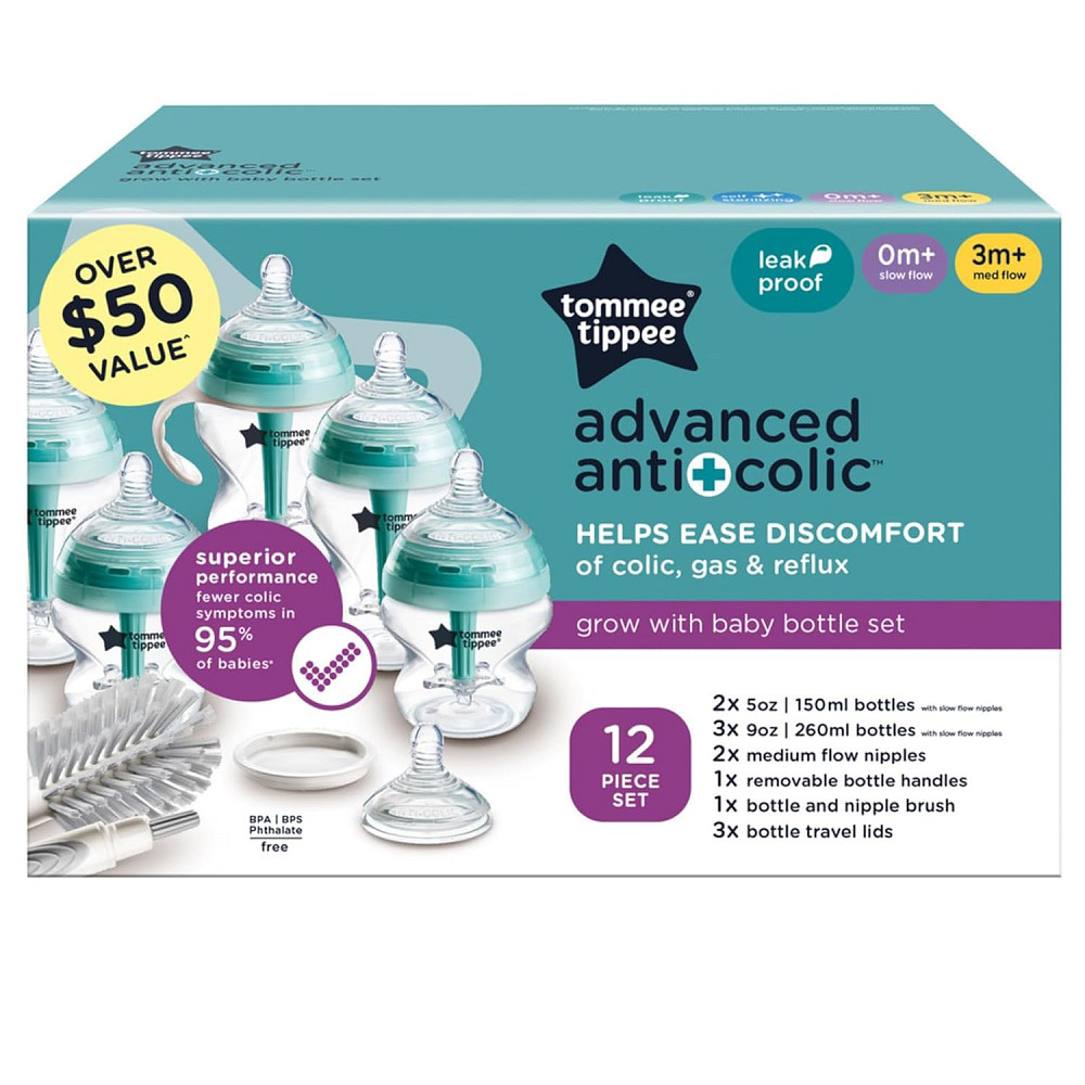Tommee Tippee Advanced Anti-Colic 12 Piece Set, 5 oz and 9 oz BPA Free Bottles, Newborn 0+ Months, I Richmond - photo 9