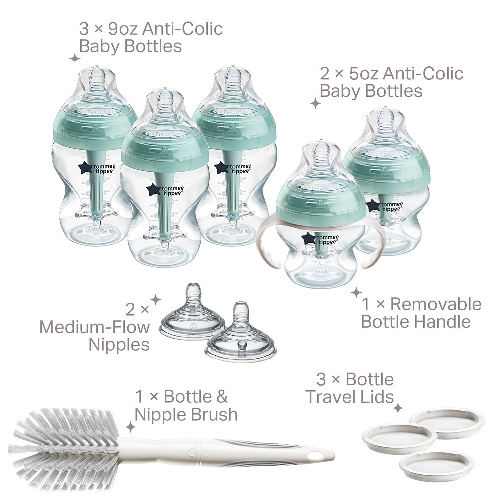 Tommee Tippee Advanced Anti-Colic 12 Piece Set, 5 oz and 9 oz BPA Free Bottles, Newborn 0+ Months, I Richmond - photo 2