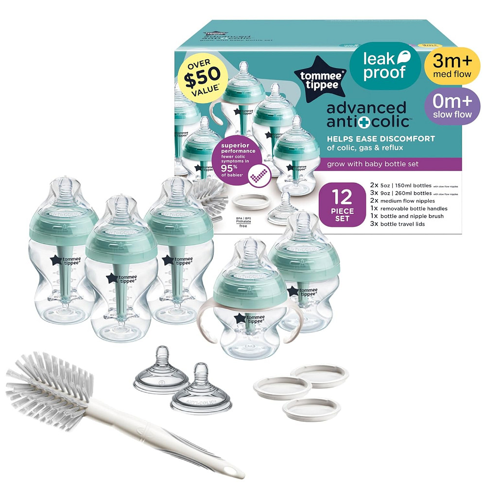 Tommee Tippee Advanced Anti-Colic 12 Piece Set, 5 oz and 9 oz BPA Free Bottles, Newborn 0+ Months, I Richmond - photo 1
