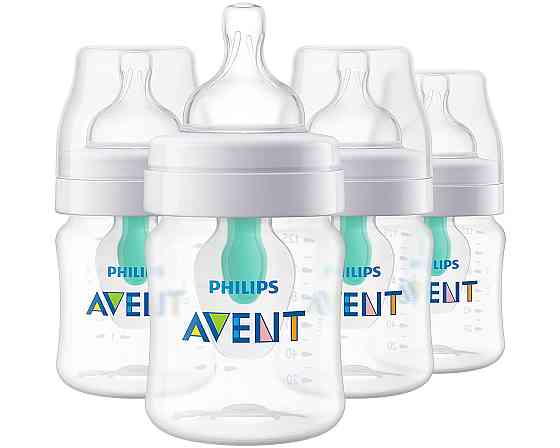 Philips Avent Anti-Colic Bottle with AirFree Vent, 4oz, with Flow 1 Nipples, 0m+, 4pk, Clear, SCY701