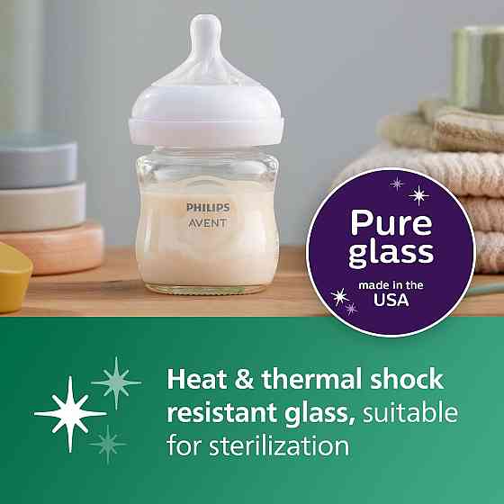 Philips Avent Natural Glass Baby Bottles with Natural Response Nipples (Slow Flow, Flow 2), 4oz, 4-P Richmond