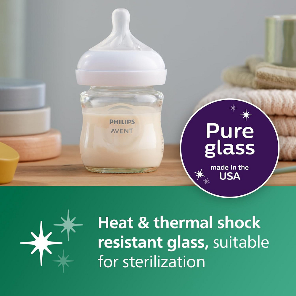 Philips Avent Natural Glass Baby Bottles with Natural Response Nipples (Slow Flow, Flow 2), 4oz, 4-P Richmond - photo 3