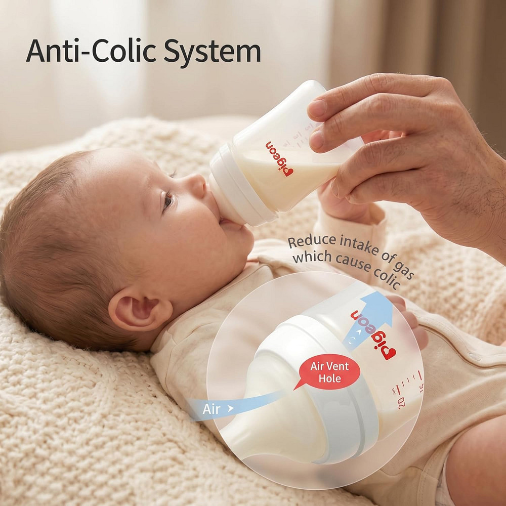 Pigeon Baby Bottle Newborn Feeding Gift Set, Anti-Colic, Wide Neck Bottle with Latch-On Line Nipple  Richmond - photo 4
