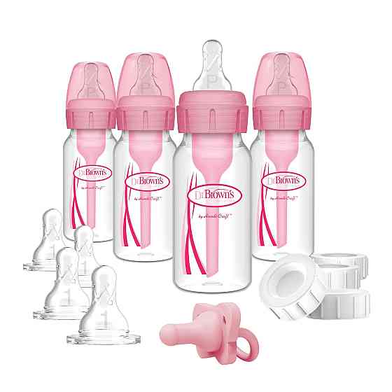 Dr. Brown's Anti-Colic Baby Feeding Set with Slow Flow Nipples, Travel Caps, Silicone Pacifier - Pin Richmond