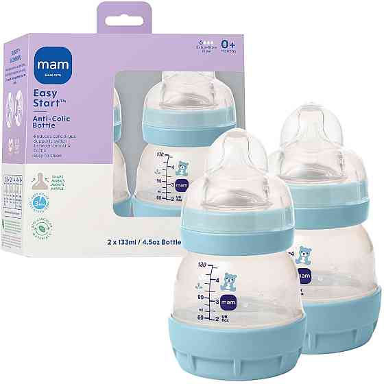 MAM 4.5oz Easy Start Anti-Colic+ Wide Neck Vented Baby Bottle, Extra Slow Flow Breastfeeding-Like Si Richmond