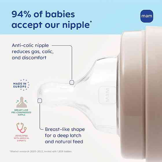 MAM 4.5oz Easy Start Anti-Colic+ Wide Neck Vented Baby Bottle, Extra Slow Flow Breastfeeding-Like Si Richmond