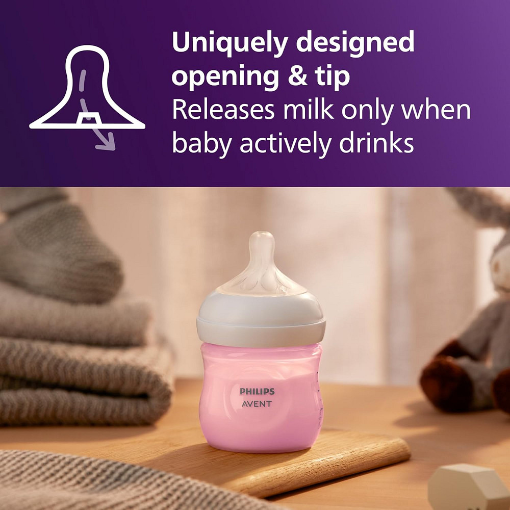 Philips Avent Natural Baby Bottles with Natural Response Nipples (Slow Flow, Flow 2), 4oz, Pink, 4-P Richmond - photo 3