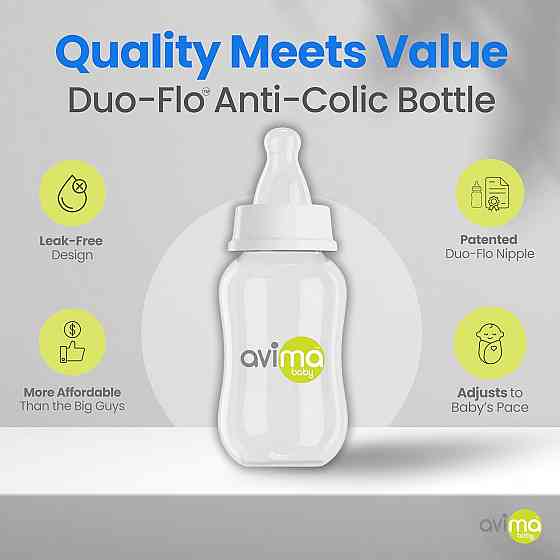 Avima 4 oz Anti Colic Baby Bottle Set - Slow Flow Nipples Included, Standard Neck, BPA Free - Newbor Richmond