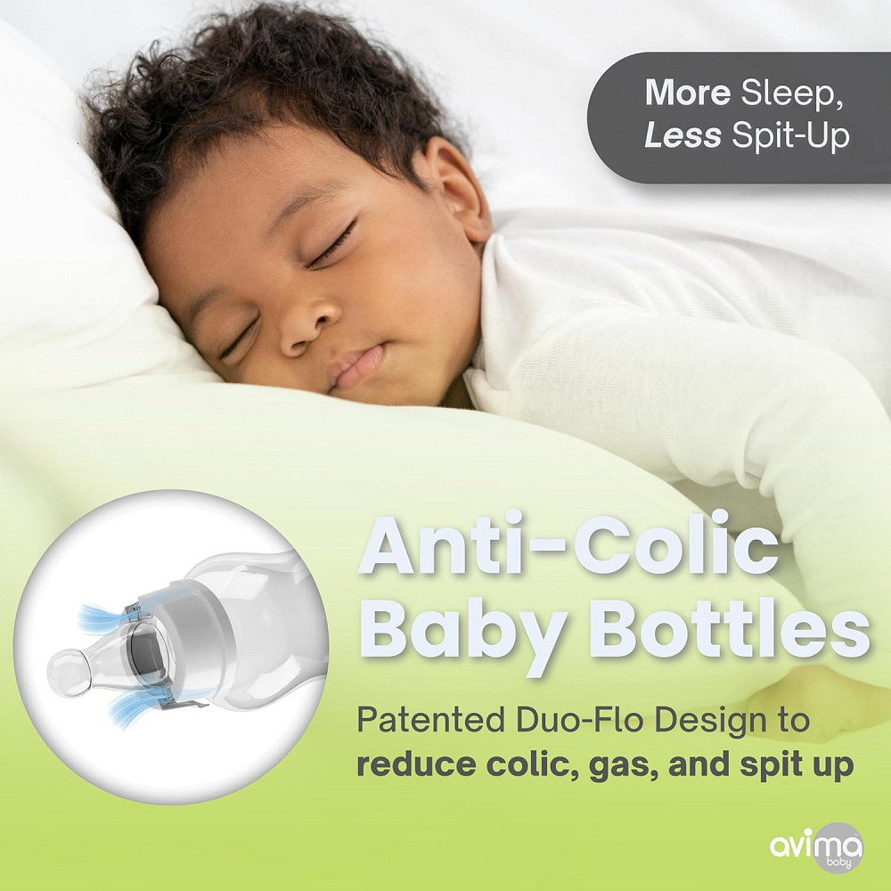 Avima 4 oz Anti Colic Baby Bottle Set - Slow Flow Nipples Included, Standard Neck, BPA Free - Newbor Richmond - photo 3