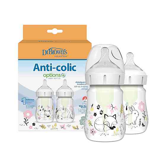 Dr. Brown's Anti-Colic Options+ Wide-Neck Baby Bottle Designer Edition Bottles, Woodland Decos, 5 oz Richmond