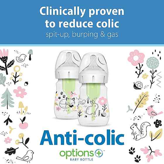 Dr. Brown's Anti-Colic Options+ Wide-Neck Baby Bottle Designer Edition Bottles, Woodland Decos, 5 oz Richmond