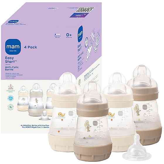 MAM 5oz Easy Start Anti-Colic+ Wide Neck Vented Baby Bottle, Slow Flow Breastfeeding-Like Nipple, Re Richmond