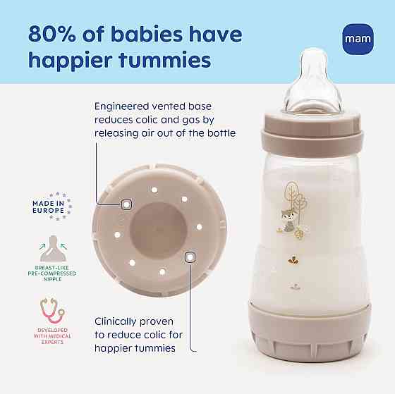 MAM 5oz Easy Start Anti-Colic+ Wide Neck Vented Baby Bottle, Slow Flow Breastfeeding-Like Nipple, Re Richmond