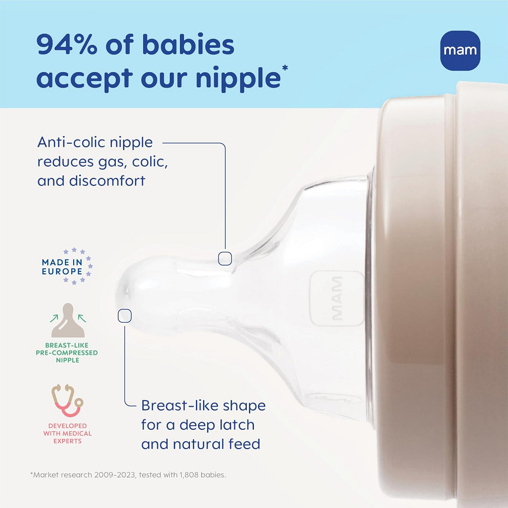 MAM 5oz Easy Start Anti-Colic+ Wide Neck Vented Baby Bottle, Slow Flow Breastfeeding-Like Nipple, Re Richmond - photo 4