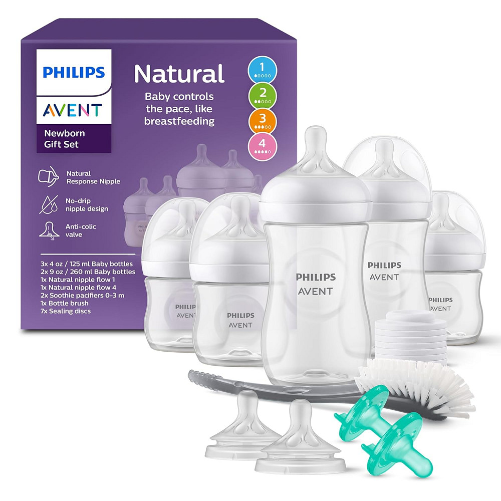 Philips Avent Natural Response Baby Gift Set - 3X 4oz Bottles with Slow Flow Nipple (Level 2), 2X 9o Richmond - photo 1
