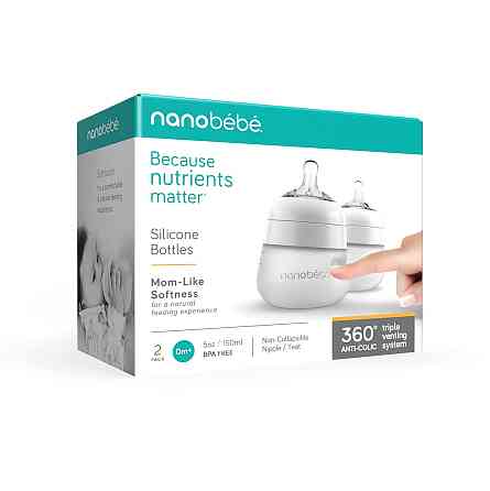Nanobebe Flexy Silicone Baby Bottle, Anti-Colic, Natural Feel, Non-Collapsing Nipple, Non-Tip Stable Richmond