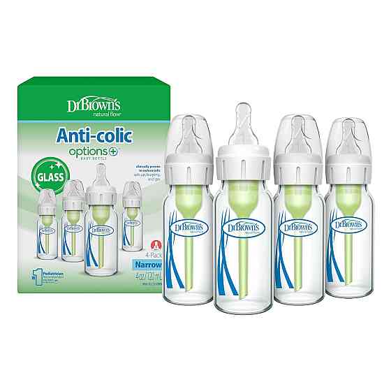 Dr. Brown's Anti-Colic Options+ Narrow Glass Baby Bottle with Level 1 Slow Flow Nipple, BPA-Free, 4  Richmond