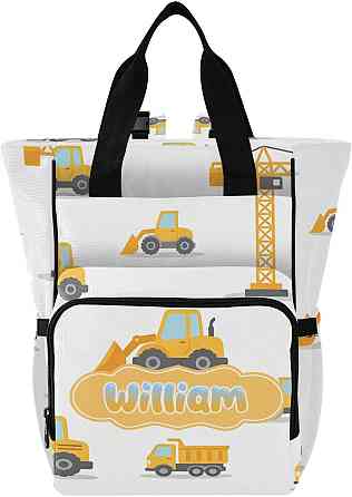 Personalized Excavator Diaper Bag Backpack, Minimalist Style Large Capacity Unisex Travel Baby Bag w Richmond