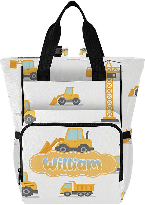 Personalized Excavator Diaper Bag Backpack, Minimalist Style Large Capacity Unisex Travel Baby Bag w Richmond - photo 1