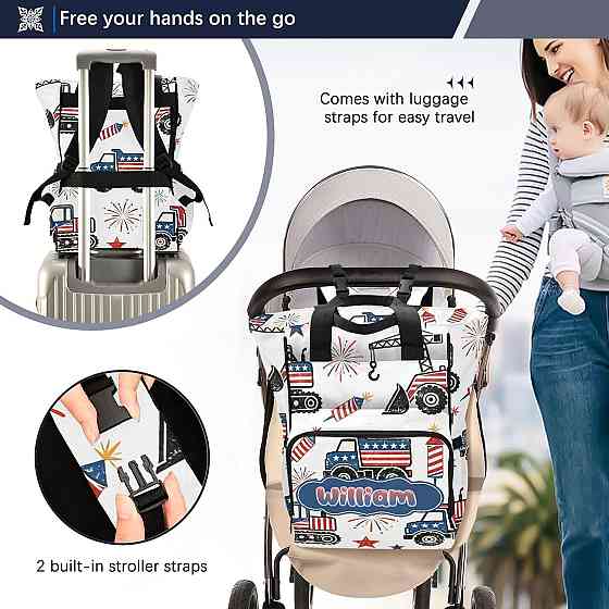 Personalized Fireworks Engineering Vehicle Diaper Bag Backpack, Large Capacity Unisex Travel Baby Ba Richmond